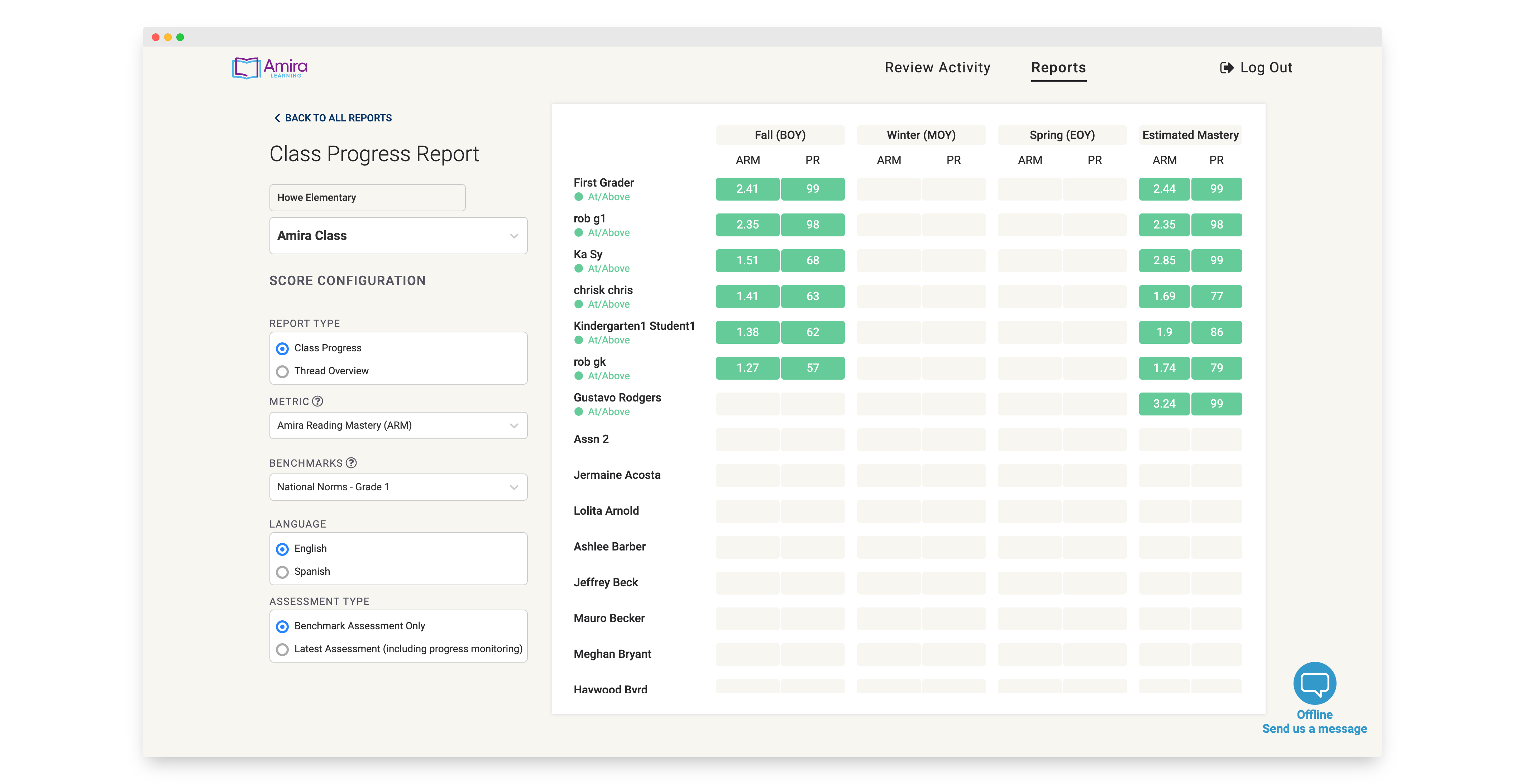 Screenshot of Teacher Reporting Portal for AI Tutoring Platform