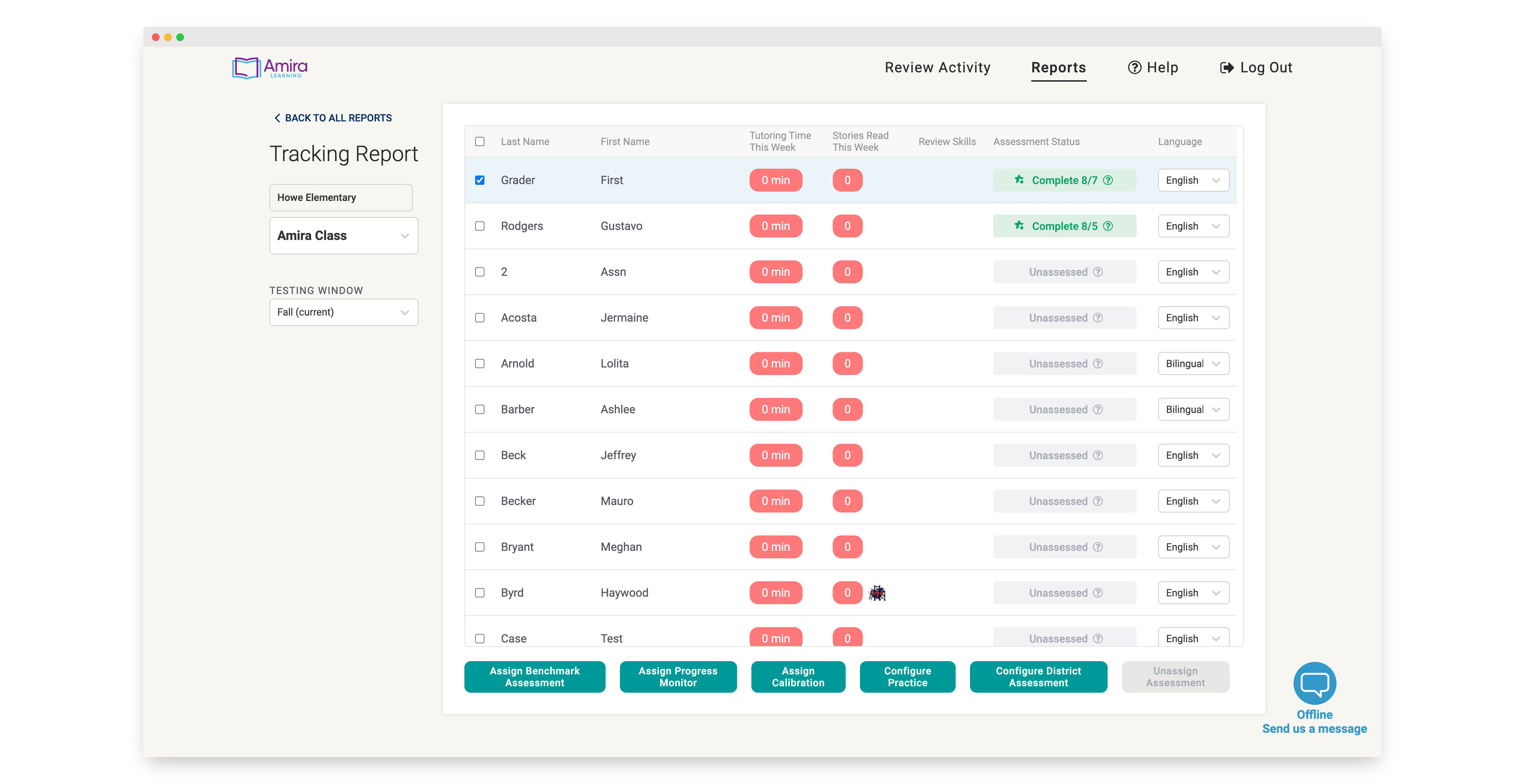 Screenshot of Teacher Reporting Portal for AI Tutoring Platform