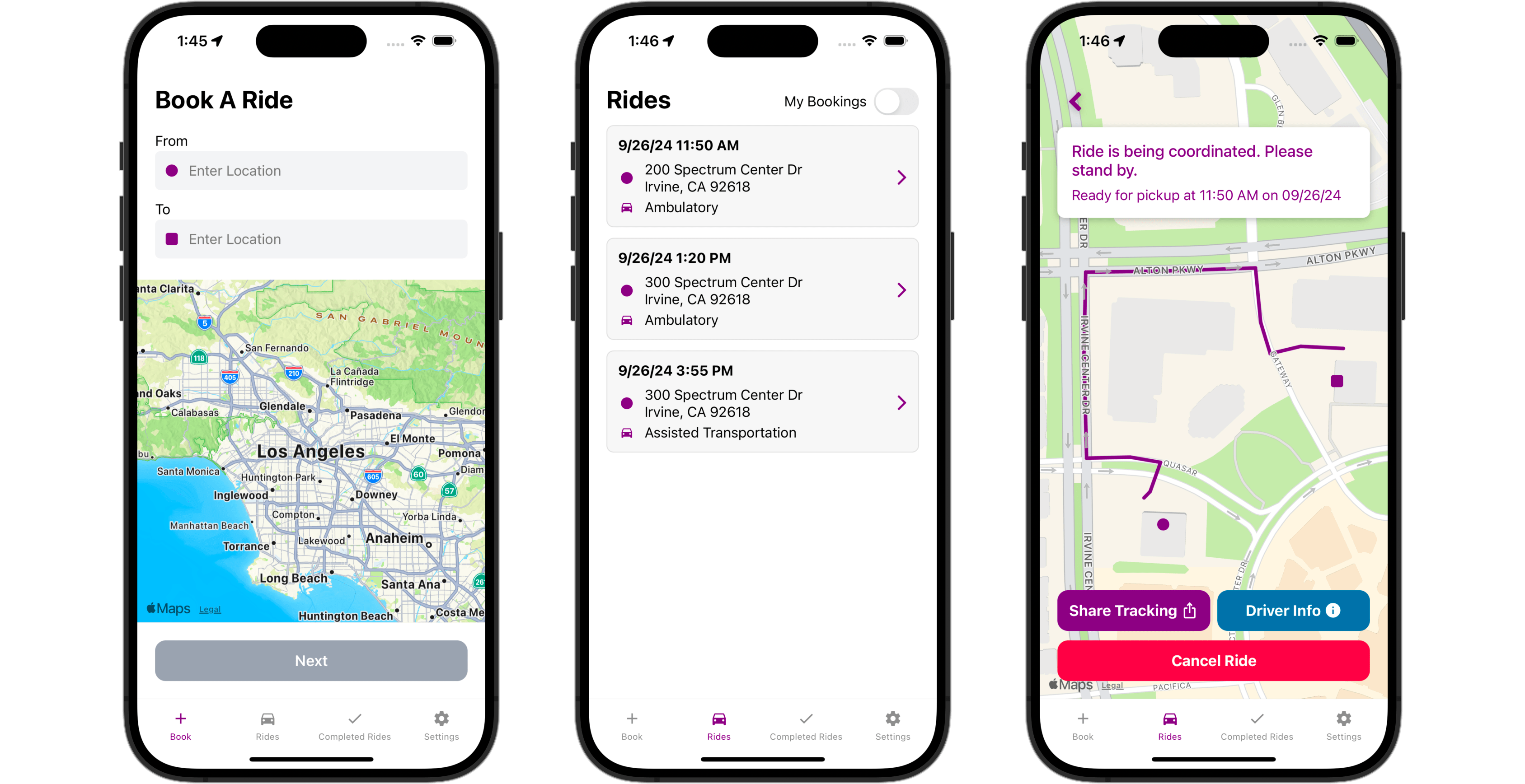 Screenshot of Non-Emergency Medical Transportation Platform